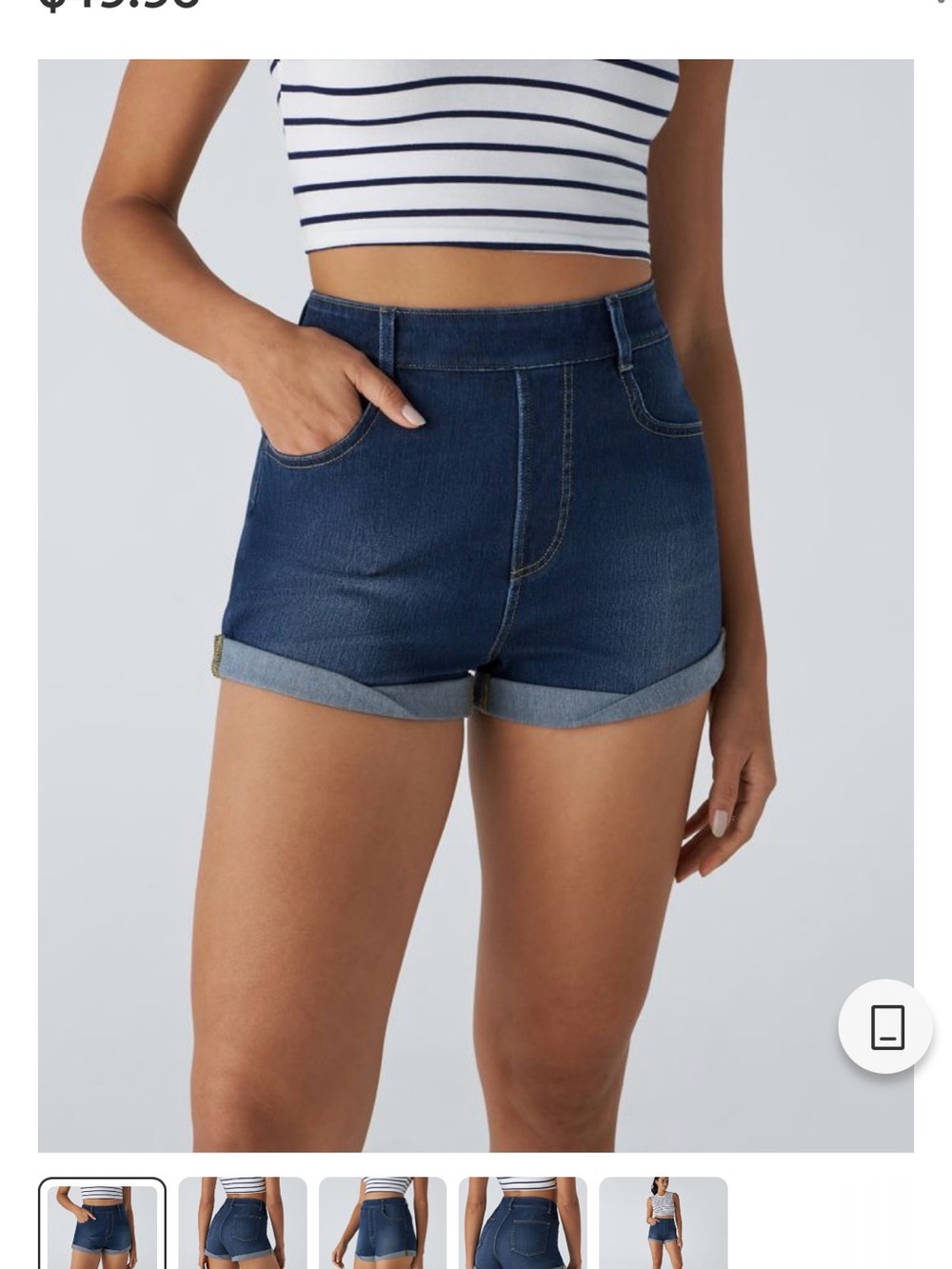 HALARA High-Waist Dark Blue Roll-Cuff Denim Shorts